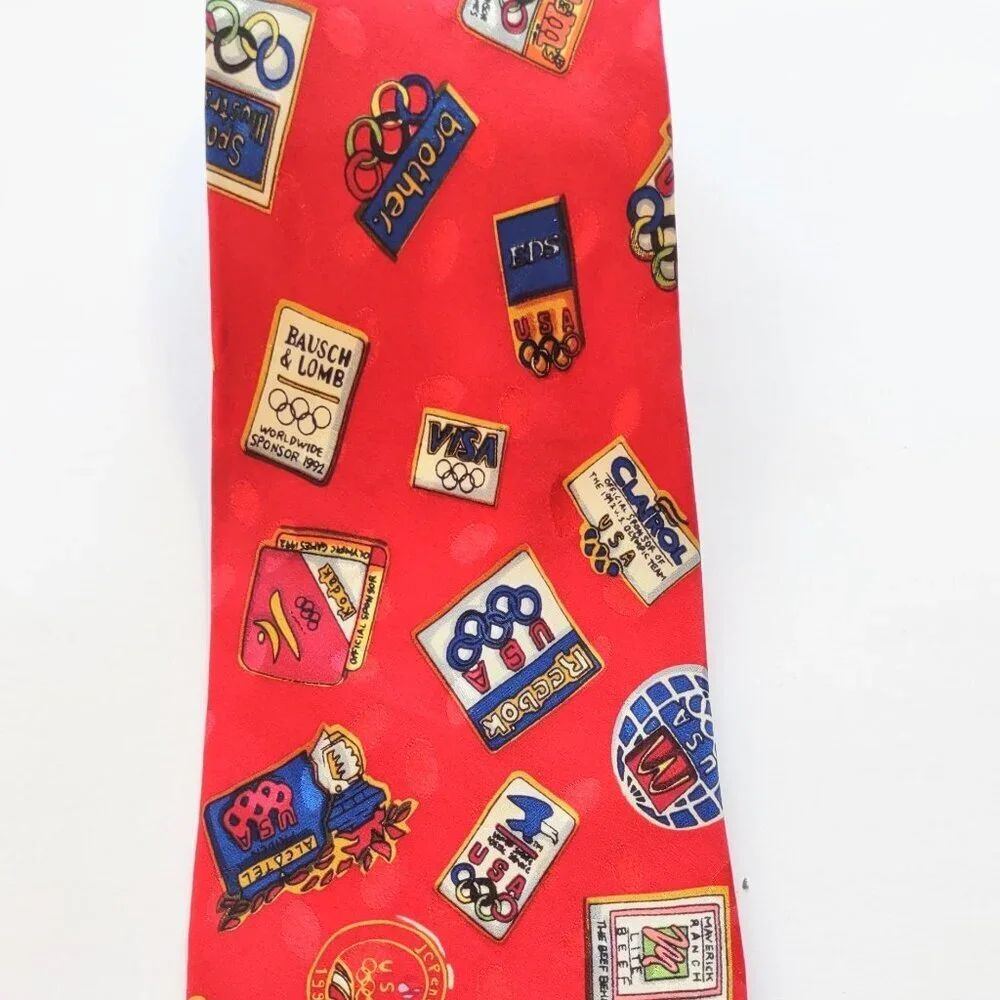 Vintage Nicole Miller Silk Neck Tie '92 Barcelona US Olympic Collectible Logos